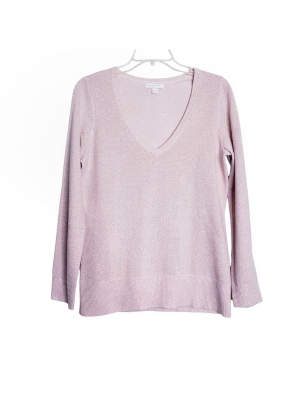 New York & Company Pink Metallic V-Neck Pullover Sweater Women's Size Medium